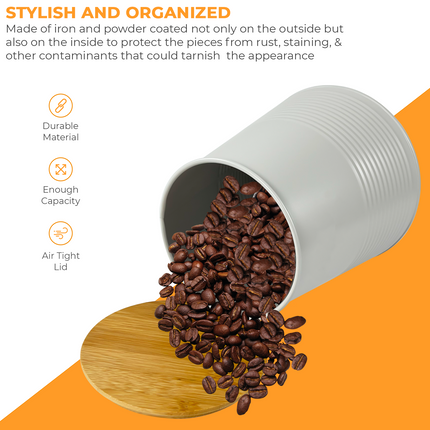 Trio of canisters labelled tea, coffee, and sugar