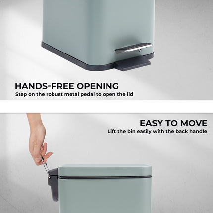 Slim green 5L waste bin for small spaces