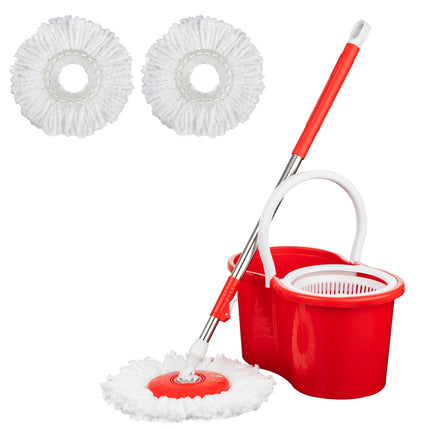 360° Spin Rotating Mop & Bucket Set with 2 Mop Heads – Red, Blue, Purple