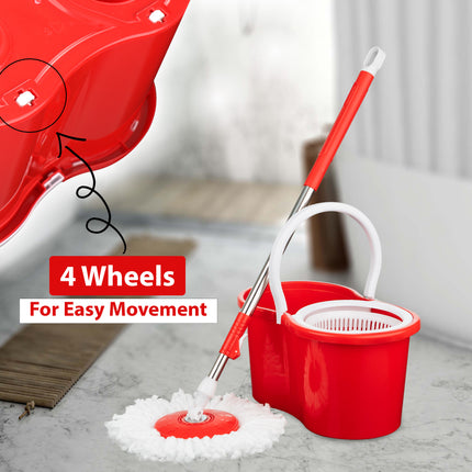 360° Spin Rotating Mop & Bucket Set with 2 Mop Heads – Red, Blue, Purple