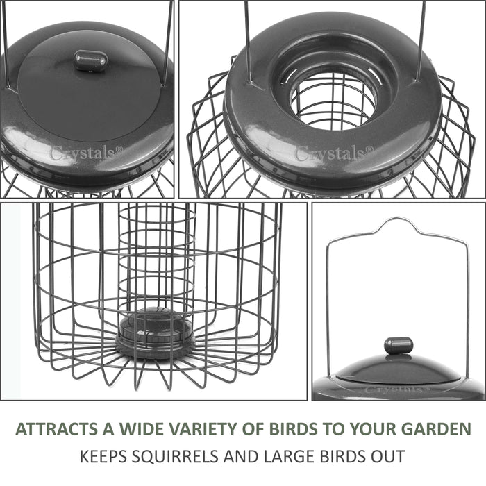 Garden fatball feeder for birds with squirrel proof design
