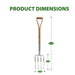 Heavy-duty stainless steel garden fork with ergonomic ash wood handle for comfortable gardening and lawn care.