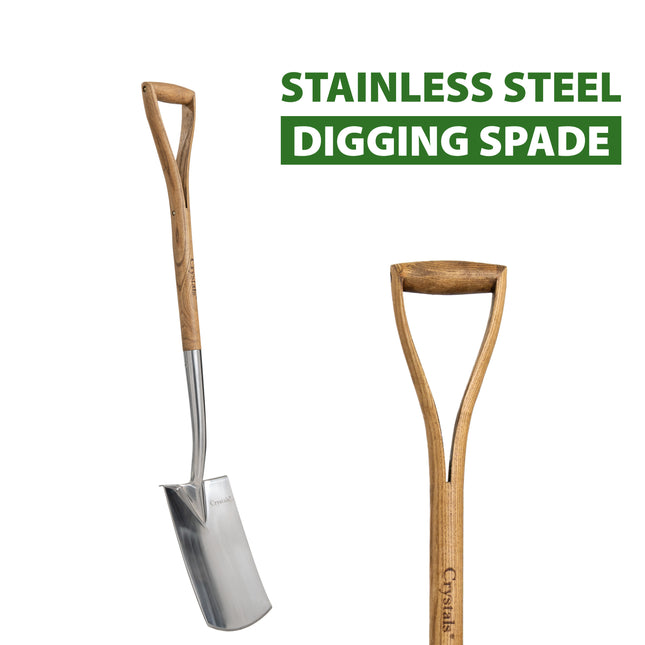 High-quality 102cm stainless steel square spade with wooden handle and rust-resistant blade, perfect for garden digging and soil cultivation in all weather.