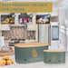 Storage tins for potatoes, onions, and garlic. Set of 3 grey metal containers.