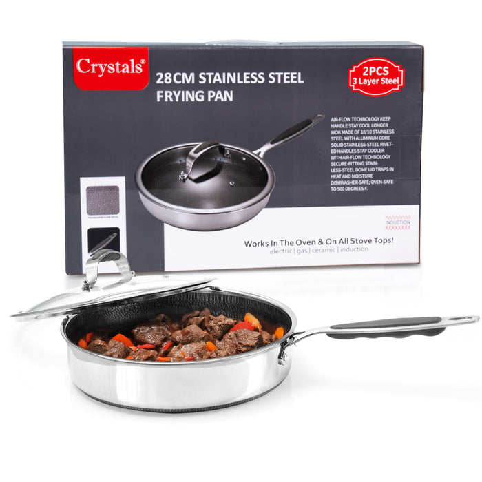UK non stick frying pan with side handle and tempered glass lid