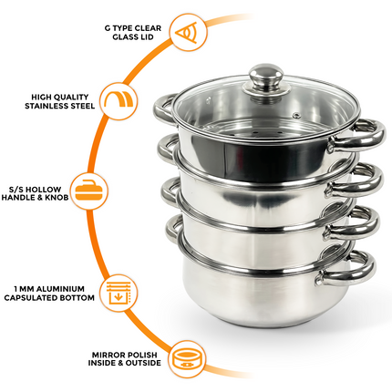 4 Tier Steel Induction Steamer Features