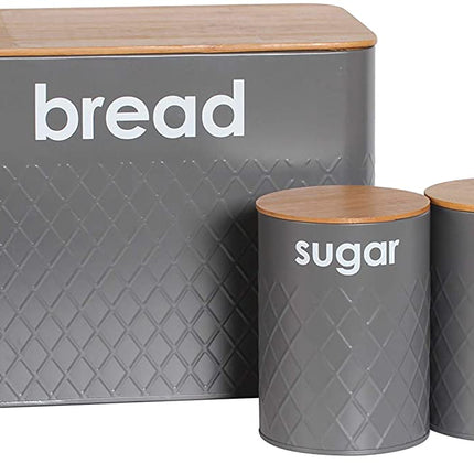 5pc Grey Bread Bin Kitchen Storage Set 
