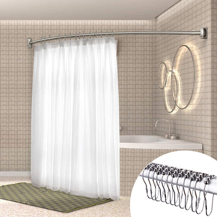 Chrome Curved Curtain Rail Rod with Ring Hooks