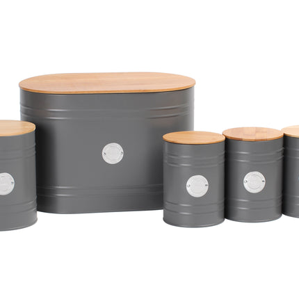 5Pcs Grey Bread Bin With Canisters
