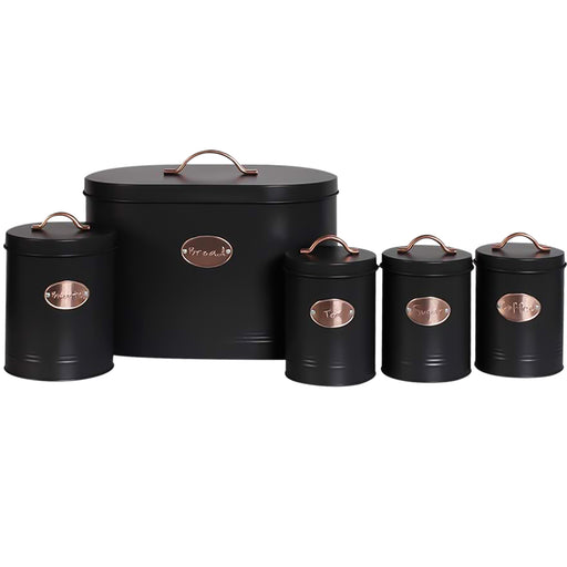 Black Bread Bin - 5PC Kitchen Food Storage