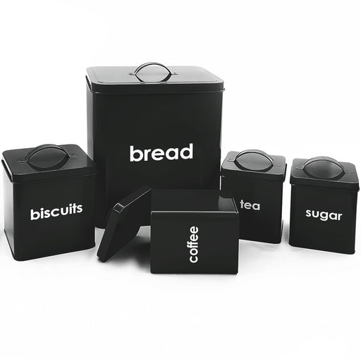 Black Metal Bread Bin with Canisters