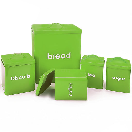 Lime Green Metal Bread Bin with Canisters