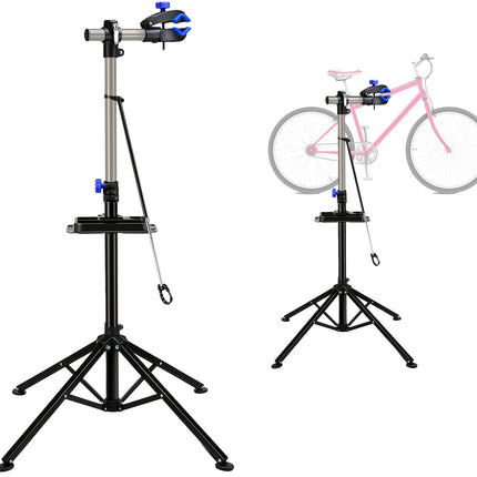 Adjustable Folding Bike Repair Stand with 360° Clamp & Parts Tray
