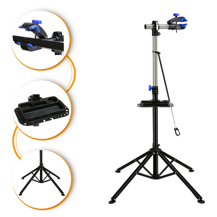 Adjustable Folding Bike Repair Stand with 360° Clamp & Parts Tray