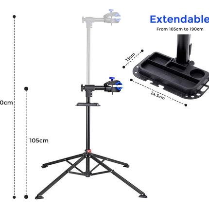 Adjustable Folding Bike Repair Stand with 360° Clamp & Parts Tray
