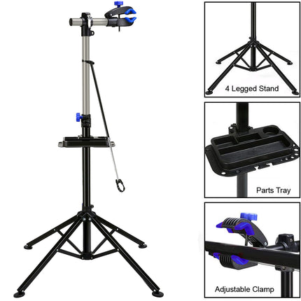 Adjustable Folding Bike Repair Stand with 360° Clamp & Parts Tray
