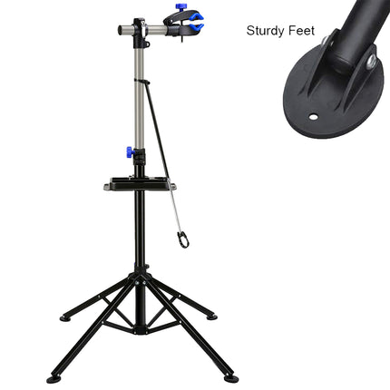Adjustable Folding Bike Repair Stand with 360° Clamp & Parts Tray