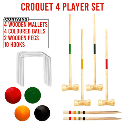 4 Player Full Size Wooden Croquet Set