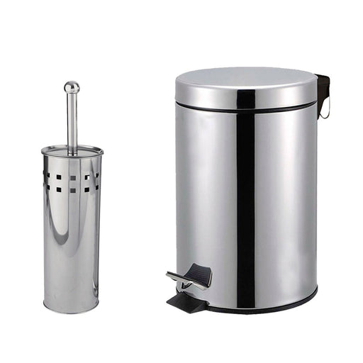 3L Pedal Bin Silver with Toilet Brush