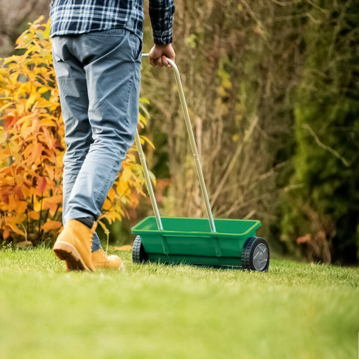 Adjustable lawn seed spreader with 10-stage flow rate