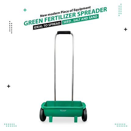 Broadcast spreader for even lawn seed and fertilizer distribution