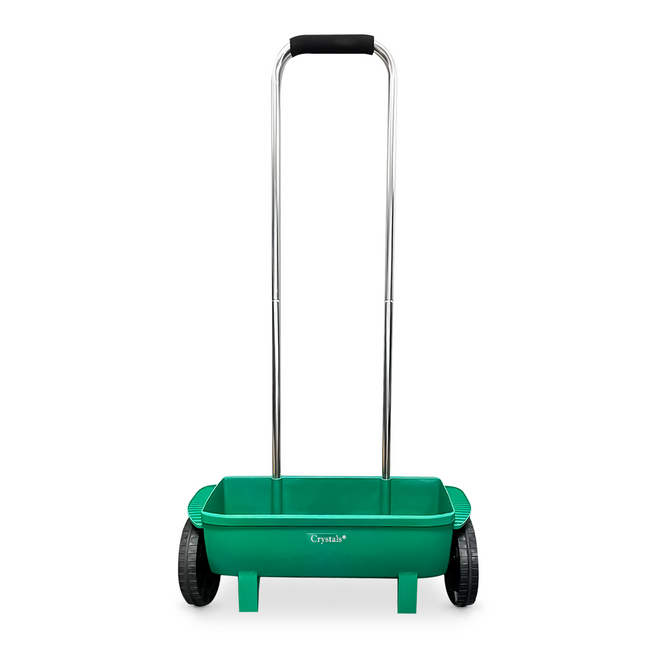 Adjustable flow lawn fertilizer spreader for even coverage