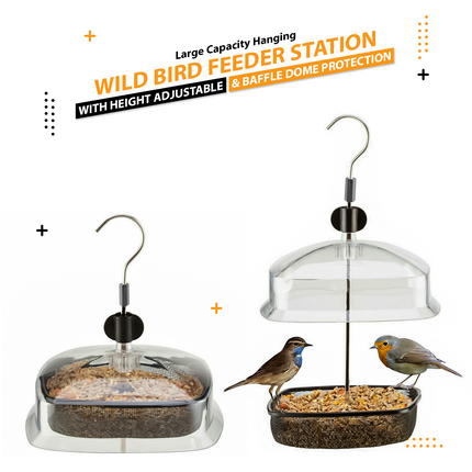 Hanging niger seed bird feeder with squirrel protection